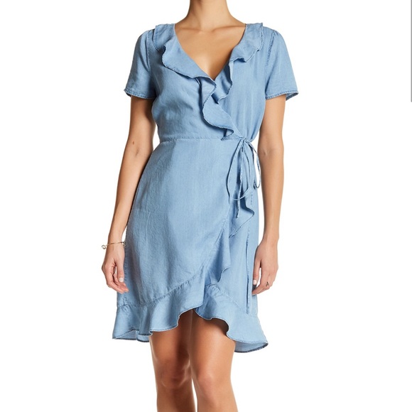 Nordstrom Dresses & Skirts - Want & Need chambray ruffle wrap dress size Large